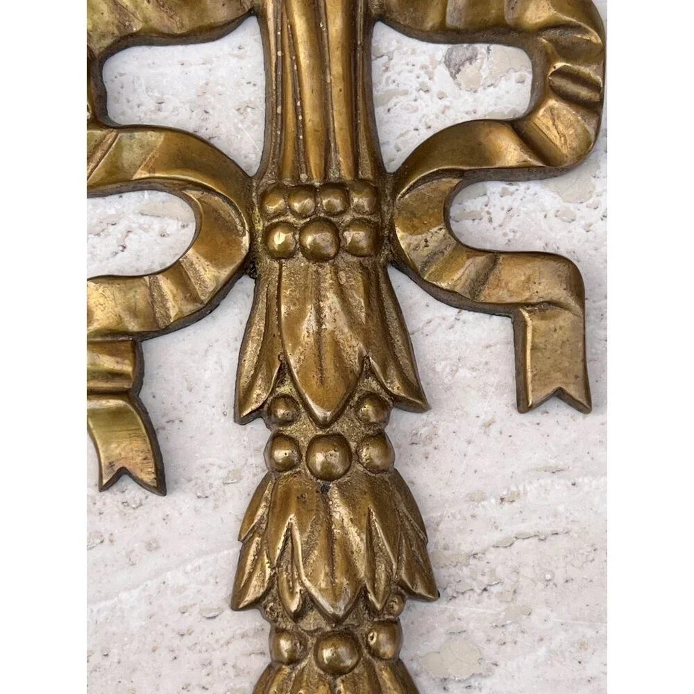 Brass Wall Ornament Bow VTG 16” Decor Chateau Chic Traditional French Country